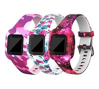 TenCloud 3 pulseras compatibles con Garmin Vivofit jr.3 - Correa de repuesto de silicona suave con diseño floral para niños a partir de 4 años - Para seguimiento de actividad Vivofit jr.3, Silicona