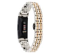 TenCloud Correas compatibles con Fitbit Inspire 2, correa de repuesto ajustable de acero inoxidable de metal para reloj de negocios Inspire 2 Fitness Tracker (plateado-dorado)