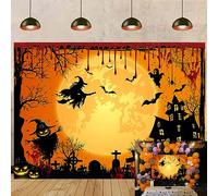 TENCOW: Fondo de fiesta de Halloween, derramamiento de sangre, fondo de fotografía de Halloween, luna llena, castillo, bruja, fantasma, calabaza, decoración de fiesta, pancarta naranja