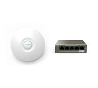 Tenda I29 WiFi 6 AX3000 Punto de Acceso de Doble Banda Gigabit, Roaming WLAN & TEG1105P-4-63W Gigabit Desktop PoE Switch de 5 Puertos