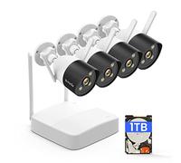 Tenda Kit de Cámaras de Vigilancia WiFi 2K - 4X 3MP Cámara IP Exterior de Visión Nocturna en Color con Grabador 4CH 1TB HDD NVR, Fácil Instalación Sin Cables, Alarma de Movimiento, K4W-3TC-1T