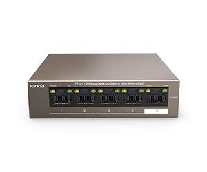 Tenda TEF1105P-4-38W PoE Switch Ethernet de 5 Puertos 10/100 Mbps, 4 Porte PoE, 38W, No Configuración, Plug and Play, Carcasa de Metal, Protección contra Rayos de 6KV, Tipo Desktop