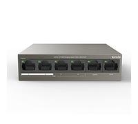 Tenda TEF1106P-4-63W PoE Switch Ethernet, 6 Puerto 10/100Mbps, 4 Puerto PoE(63W), QoS,Enlace Ascendente, NVR, 6KV Protección contra Rayos, Rango 250m,Fácil de Usar, Plug and Play, Carcasa Metálica
