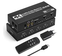 Tendak Matriz HDMI 3x2, 4K @ 60Hz HDMI Switch Matrix 3 In 2 Out Conmutador + Divisor óptico Divisor de Extractor de Audio Estéreo de 3,5 mm Compatible con HDCP 2.2 HDR 3D con mando a distancia IR