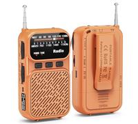 Tendak Mini Radio Portatil Pequeña Recargable, Bolsillo Radio FM Am con Batería de 1200 mAh, Radio Transistor por Pilas AAA con Lámpara/Bluetooth/TF, Carga USB-C (Naranja)