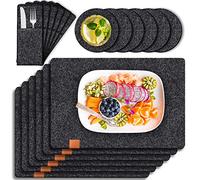 Tendak Noble salvamanteles Individuales de Fieltro 6 Piezas Antracita, 6 Manteles, 6 Posavasos, 6 Bolsas para Cubiertos, Lavable Antideslizante Resistentes al Calor para Cocina, Hogar,