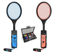 Tendak Pack de 2 Raquetas de Tenis para Nintendo Switch 2 Joy Con, Empuñaduras Raqueta de Tenis para Switch Joy Con, Mario Tennis Fever & Aces, Switch Sports con Estuche para Tarjetas de Juego 12 en 1