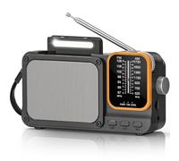 Tendak Radio portátil pequeña FM AM, con batería, pequeña radio con batería de 2400 mAh, radio transistor por pilas AA con lámpara de lectura/Bluetooth/TF, carga USB-C