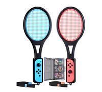 Tendak Raqueta de Tenis para Nintendo Switch Mario Tennis Aces Games Raqueta de Tenis para controladores Joy-Con con Estuche para Tarjetas de Juegos 12 en 1 (2 Piezas, Azul y Rojo)