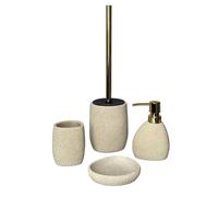 Tendance - Accesorios de baño de poliresina Vaso Portacepillos de Dientes, Dispensador de jabón, Plato de jabón / jabonera, Escobillero de aseo / Cepillo de inodoro Ovalado Beige natural efecto