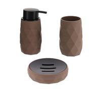 Tendance - Conjunto de Vaso, Dispensador de Jabón y Jabonera en ABS + Goma - Marrón - Baño - Accesorio de Baño Independiente