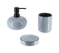 Tendance - Juego de dispensador de jabón, Vaso y jabonera en gres Lacado - Azul - Baño - Accesorio de baño Independiente
