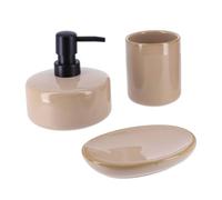 Tendance - Juego de dispensador de jabón, Vaso y jabonera en gres Lacado - Beige - Baño - Accesorio de baño Independiente