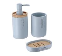 Tendance - Juego de dispensador de jabón y jabonera de poliresina - Azul Claro/bambú - Baño - Accesorio de baño Independiente