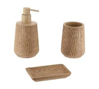 Tendance - Juego de dispensador de jabón y jabonera de poliresina Efecto Madera - Natural - Baño - Accesorio de baño Independiente