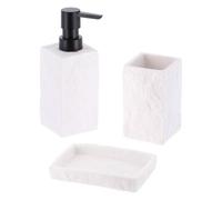Tendance - Juego de dispensador de jabón y jabonera en poliresina Efecto Piedra - Blanco - Baño - Accesorio de baño Independiente