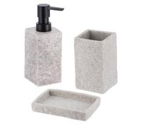 Tendance - Juego de dispensador de jabón y jabonera en poliresina Efecto Piedra - Gris - Baño - Accesorio de baño Independiente