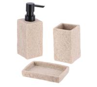 Tendance - Juego de dispensador de jabón y jabonera en poliresina Efecto Piedra - Natural - Baño - Accesorio de baño Independiente