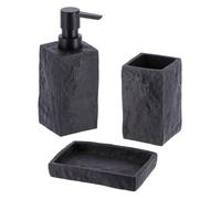 Tendance - Juego de dispensador de jabón y jabonera en poliresina Efecto Piedra - Negro - Baño - Accesorio de baño Independiente