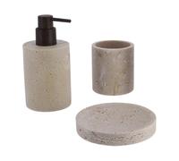Tendance - Juego de dispensador de jabón y jabonera en poliresina Efecto travertino - Natural - Baño - Accesorio de baño Independiente