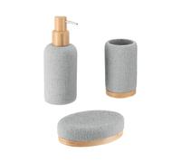 Tendance - Juego de dispensador de jabón y portajabón en poliresina Efecto Malla y bambú - Gris - Baño - Accesorio de baño Independiente