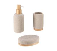 Tendance - Juego de dispensador de jabón y portajabón en poliresina Efecto Malla y bambú - Natural - Baño - Accesorio de baño Independiente
