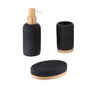 Tendance - Juego de dispensador de jabón y portajabón en poliresina Efecto Malla y bambú - Negro - Baño - Accesorio de baño Independiente