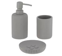 Tendance - Juego de Vaso, dispensador de jabón y jabonera en poliresina Acanalada - Gris - Baño - Accesorio de baño Independiente