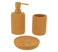 Tendance - Juego de Vaso, dispensador de jabón y jabonera en poliresina Acanalada - Mostaza - Baño - Accesorio de baño Independiente