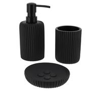 Tendance - Juego de Vaso, dispensador de jabón y jabonera en poliresina Acanalada - Negro - Baño - Accesorio de baño Independiente