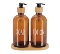 Tendance - Lote de 3 Accesorios Que Incluye 2 dosificadores de Vidrio de 500 ml y 1 Bandeja de bambú - ámbar translúcido