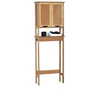 Tendance - Mahe bambú WC Accesorio de + 2 MDF Puertas + 1 Estante Interior, Madera, Blanco/Roble, 57 x 21.5 x 173 cm