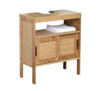 Tendance Mahe - Mesa de baño de bambú + 2 Puertas correderas de MDF + 1 Estante Interior, Madera, Beige, 60 x 30 x 60 cm