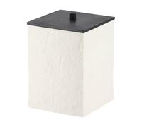 Tendance - Papelera Cuadrada de poliresina Efecto Piedra y Tapa de bambú Negro Mate 8l - Blanca