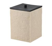Tendance - Papelera Cuadrada de poliresina Efecto Piedra y Tapa de bambú Negro Mate 8l - Natural