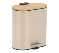 Tendance - Papelera metálica Ovalada de 5 l con Freno de caída y Tapa de bambú - Beige