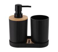 Tendance - Set de 3 Accesorios PP bambú Vaso + dispensador 350ml + jabonera - Negro