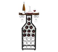 Tenddya Botellero pequeño, 19 botellas, hierro+MDF, 50 kg, color negro | Hierro + MDF, barniz al horno, 19 botellas, diámetro 9 cm, soporte de jarrón, 50 kg, estante superior, 85 cm, 42 x 30 cm, bar