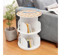 Tenddya Estantería giratoria blanca de 2 niveles, giratoria 360°, estantería redonda para niños, con 8 compartimentos, ahorra espacio, con plato giratorio para salón, habitación infantil, oficina