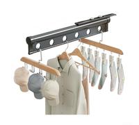 Tendedero ajustable para ropa de balcón, colgador de metal de un solo polo, diseño telescópico expandible, ahorro de espacio, estructura resistente al viento, gris, se adapta a 41-50 cm para radiador