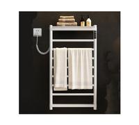 Tendedero calefactable enchufable Blanco con Temporizador, Calentador de Toallas de Pared de Acero Inoxidable y Estante Superior para baño, diseño de Cable Izquierdo, Calor eficiente para un
