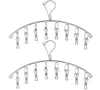Tendedero de acero inoxidable con gancho resistente al viento, percha para ropa interior, perchas con 8 clips para secar calcetines, toallas, pañales, sujetadores, ropa de bebé, guantes (paquete de 2)