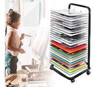 Tendedero de arte móvil de acero y metal con ruedas para estudios de arte y uso doméstico, con estantes de alambre, ahorra espacio, color ne