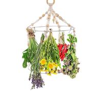 Tendedero de hierbas con 15 ganchos - Tendedero para flores de macramé | Soporte para plantas | Tendedero móvil colgante de macramé hecho a mano Boho para planta herbácea de vainilla