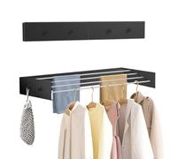 Tendedero de Pared, 60 cm, de Acero Inoxidable, Extensible, Plegable, con 6 Ganchos, Capacidad de Carga de 50 kg, para Interior o Exterior, balcón, terraza (Negro, 60 cm)