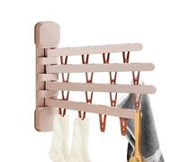 Tendedero de Pared Plegable con 16 Pinzas Sin Taladro Portátil | Tendedero para prendas en pared Para Hogar Baño Ducha Residencia Viaje Ropa Interior Calcetines Sujetador Cepillo Rosa