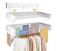 Tendedero de pared retráctil,100cm Tendedero plegable para ropa interior y exterior,ahorra espacio, soporte de secado de toallas de acero inoxidable para uso en interiores y exteriores (Blanco)