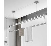 Tendedero de ropa montado en el techo, polea de aleación de aluminio, plegable, barra de interior para balcón y baño, 1,5 m, diseño plateado