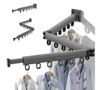Tendedero de Ropa para Montar en la Pared, Barra Extensible de 3 Niveles con Barra Extensible, Tendedero de Aluminio para Montar en la Pared con 18 Ganchos para Balcón, Ropa, Baño, Dormitorio