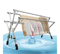 Tendedero De Ropa Plegable Grande, Acero Inoxidable, Estante De Secado 5 Varillas con Ruedas, Tendedero Exterior (160cm/63in)